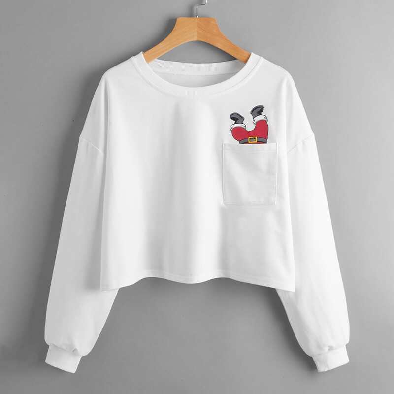 

Christmas Santa Claus Graphic Oversized Sweatshirt, White