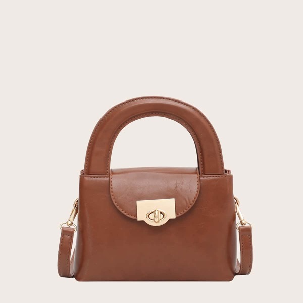 

Minimalist Turn-Lock Satchel Bag, Brown