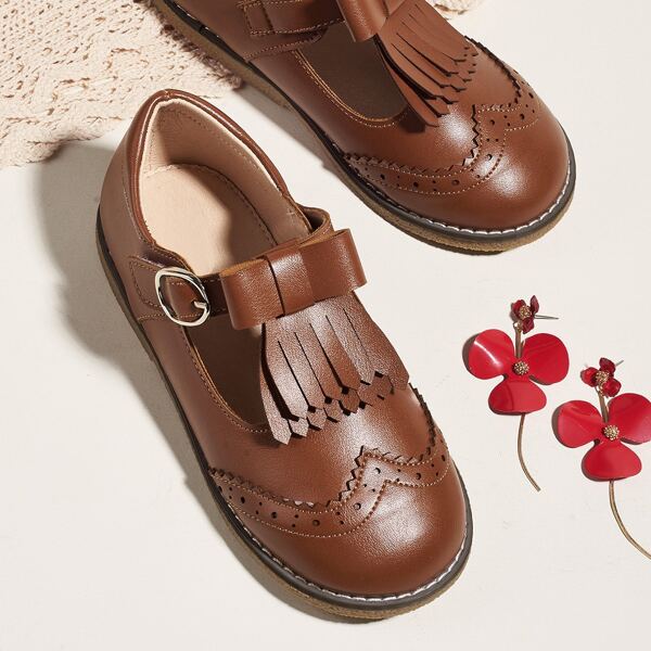 

Toddler Girls Fringe Decor Wingtip Flats, Brown