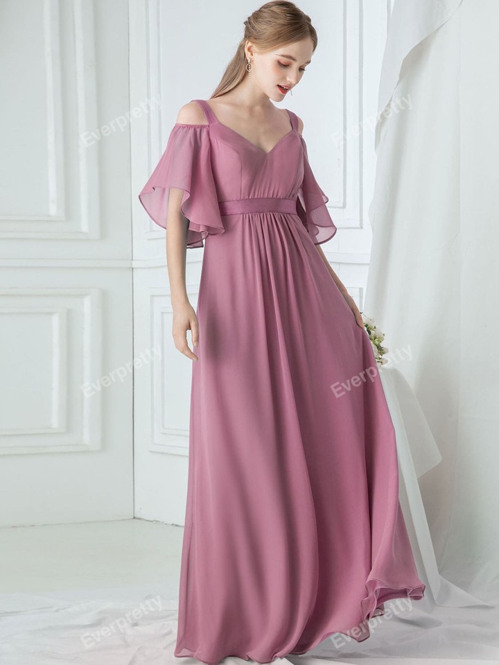 EVER PRETTY Cold Shoulder Flutter Sleeve Maxi Formal Dress