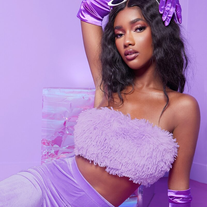 

Faux Fur Bandeau Top, Violet purple