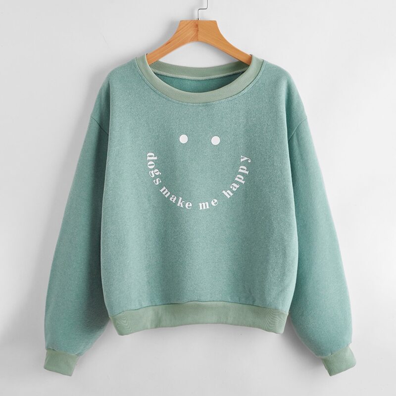 

Slogan Graphic Drop Shoulder Sweatshirt, Mint green