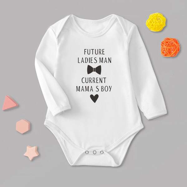

Baby Boy Bow And Slogan Graphic Bodysuit, White