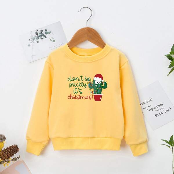 

Toddler Girls Christmas Print Sweatshirt, Yellow