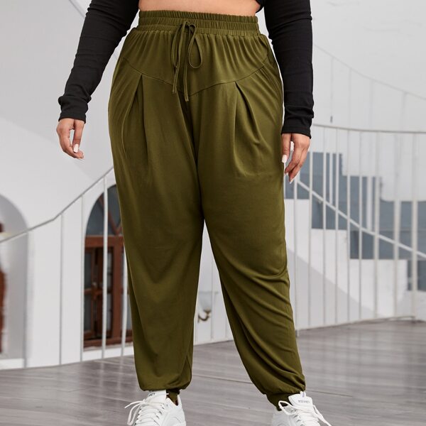 

Plus Knot Waist Fold Pleated Pants, Army green
