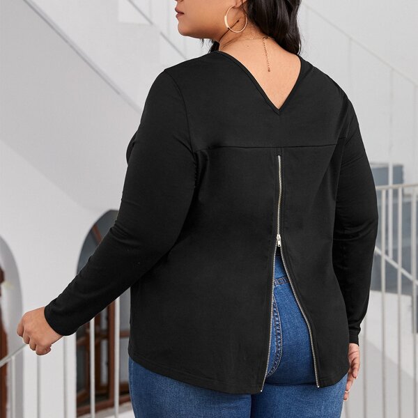 

Plus Zip Back Top, Black