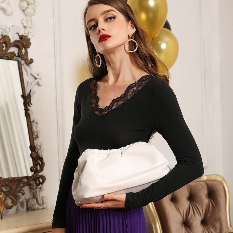 

Ruched Decor Clutch Bag, White