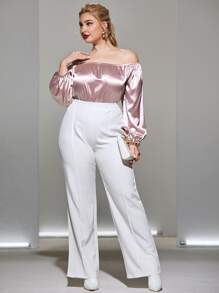 Plus Off The Shoulder Satin Bodysuit - Baby Pink - View 5