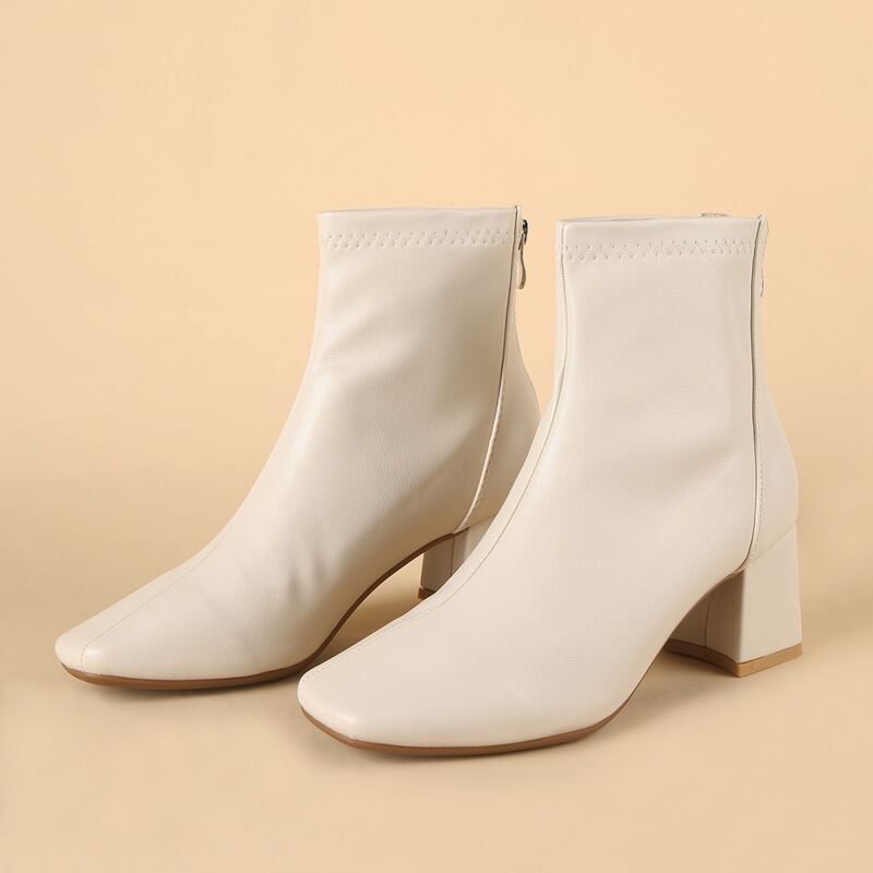 

Square Toe Chunky Heeled Boots, Apricot