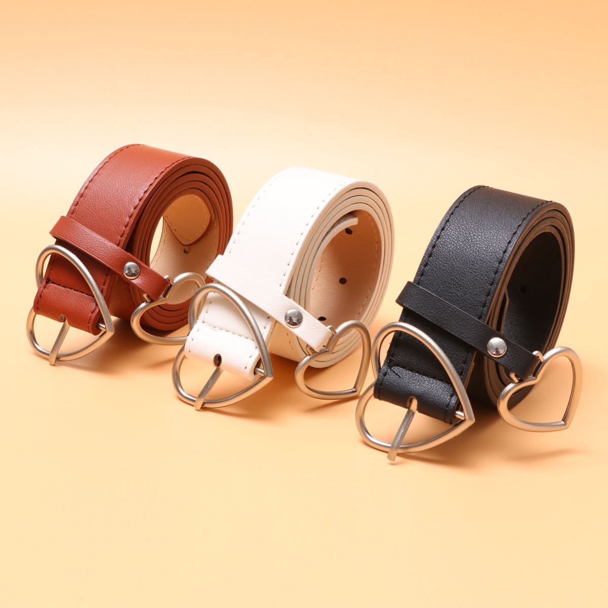 

3pcs Guys Heart Buckle Belt, Multicolor