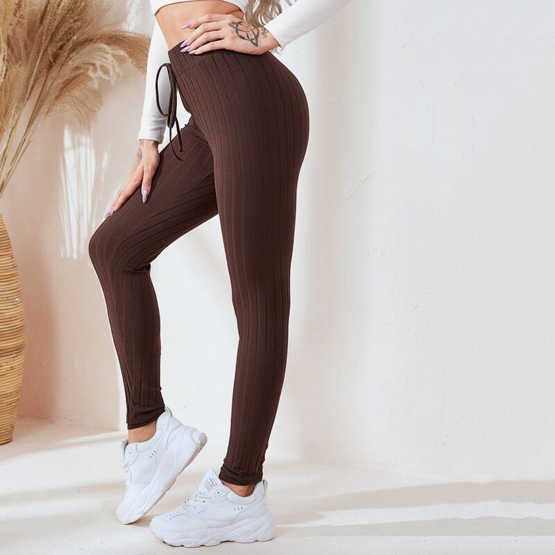 

Knot Waist Rib-knit Leggings, Chocolate brown