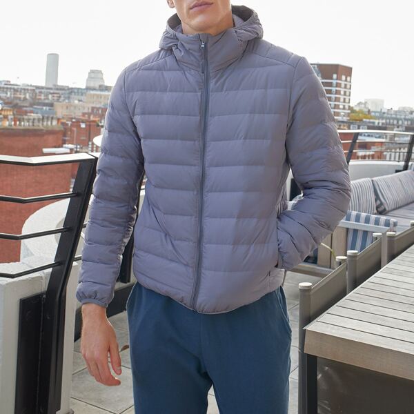 

Men Slant Pocket Zip Up Hooded Down Coat, Grey