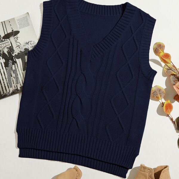 

High Low Hem Sweater Vest, Navy blue