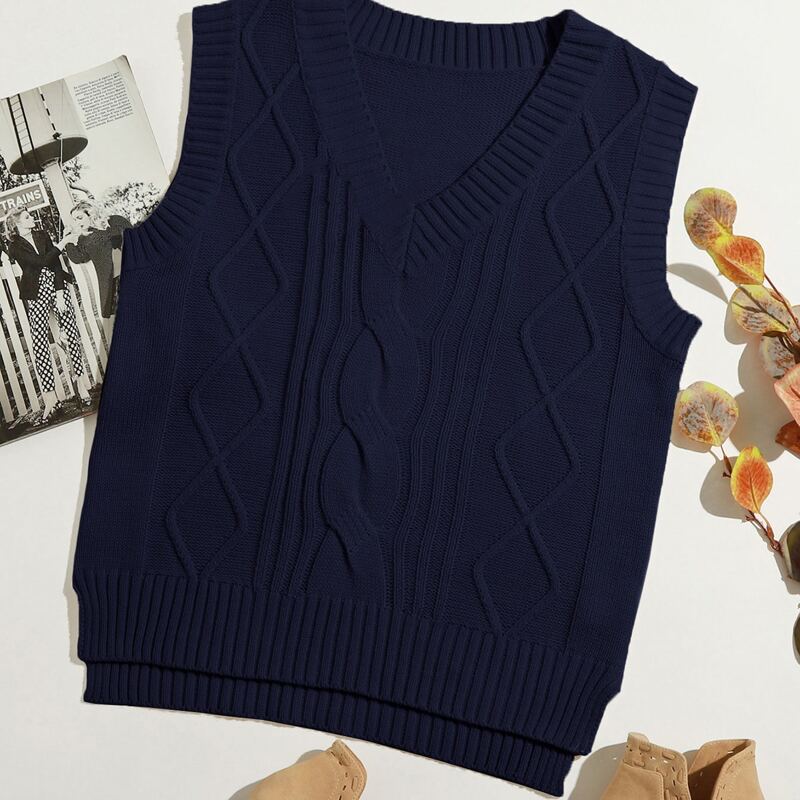 

High Low Hem Sweater Vest, Navy blue
