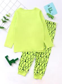 小男童卡通圖案睡衣套裝 - 青檸色 - 查看 2