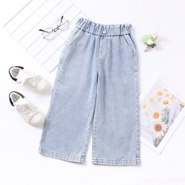 

Toddler Girls Paperbag Waist Wide Leg Jeans, Light wash