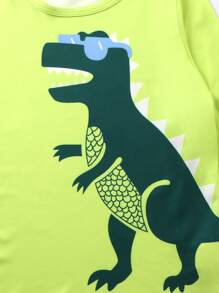 小男童卡通圖案睡衣套裝 - 青檸色 - 查看 4