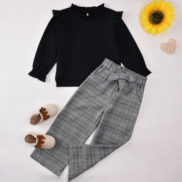 

Toddler Girls Frill Trim Tee & Plaid Belted Pants, Multicolor