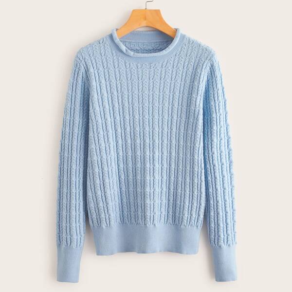 

Cable Knit Solid Sweater, Baby blue