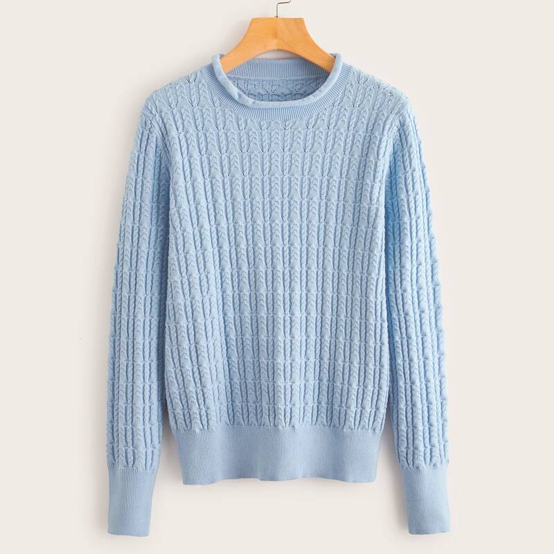 

Cable Knit Solid Sweater, Baby blue