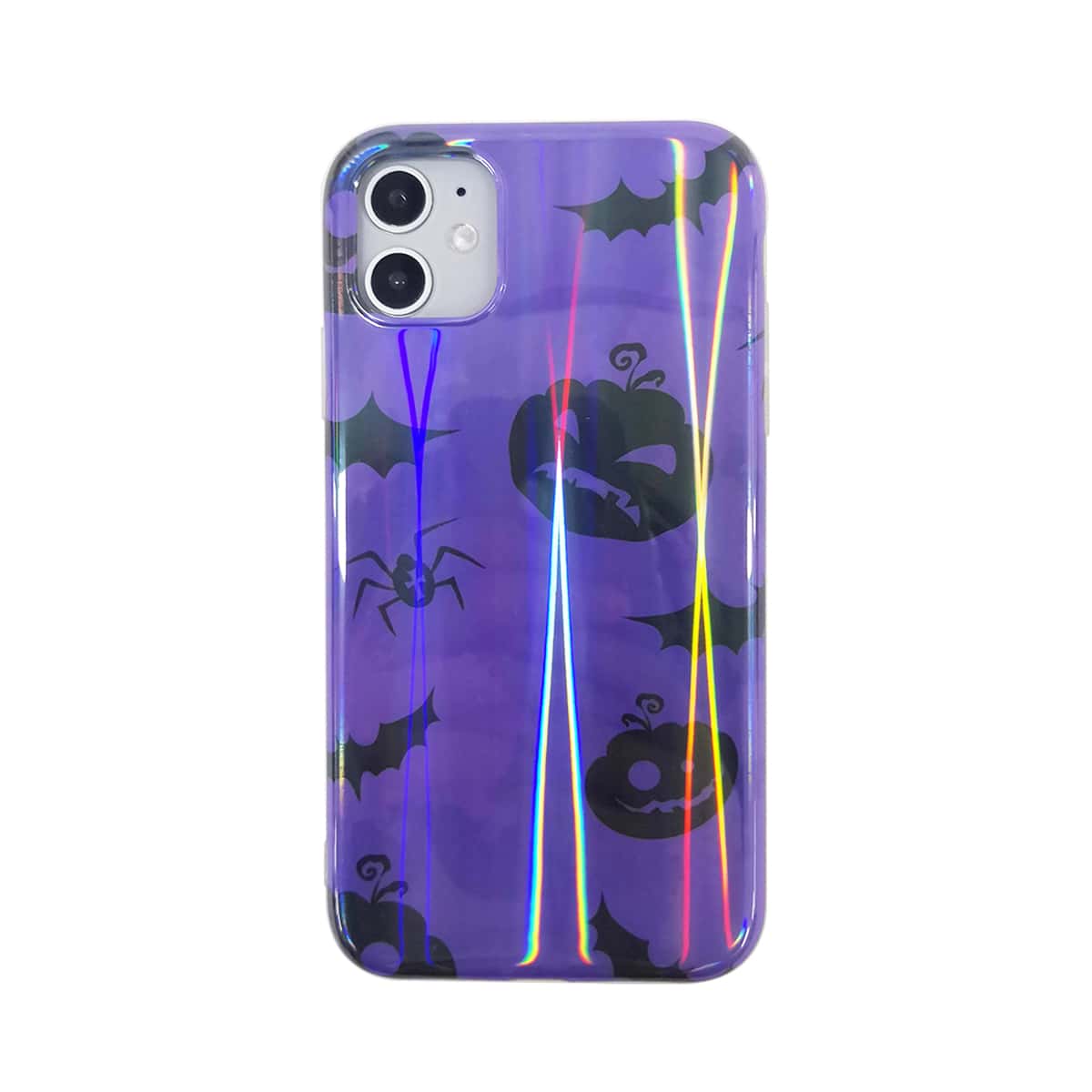 

Halloween Pumpkin & Bat Print Laser iPhone Case, Multicolor