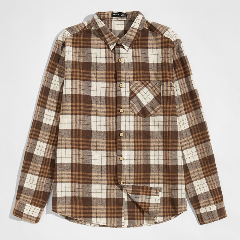 

Men Pocket Front Plaid Shirt, Multicolor