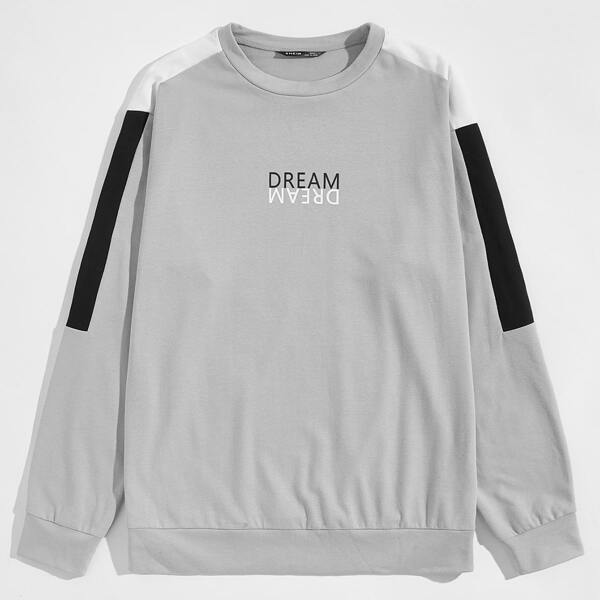 

Men Colorblock Letter Graphic Pullover, Grey