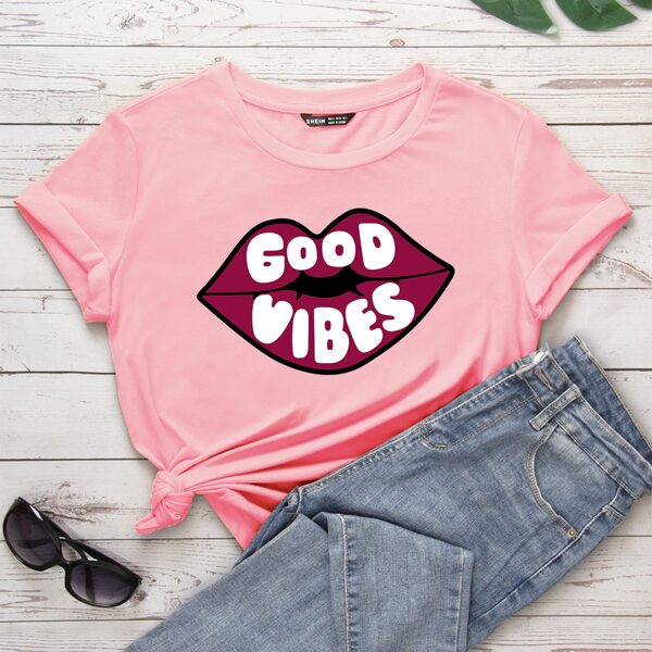 

Lip And Letter Graphic Tee, Pink