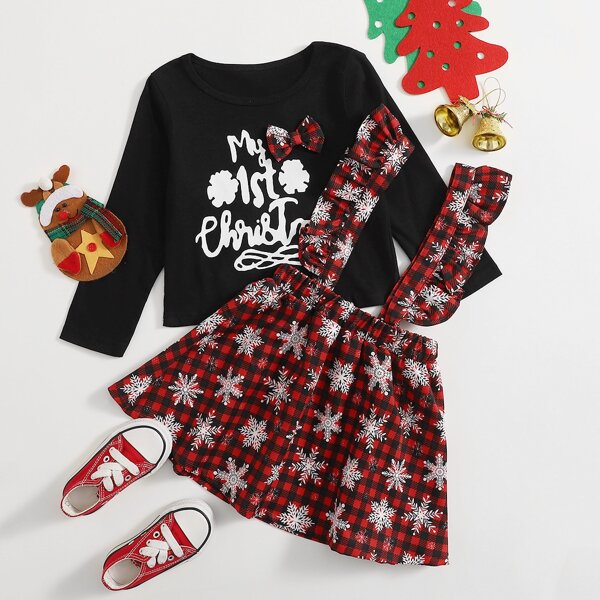 

Toddler Girls Snowflake And Gingham Print Tee & Overall Dress, Multicolor