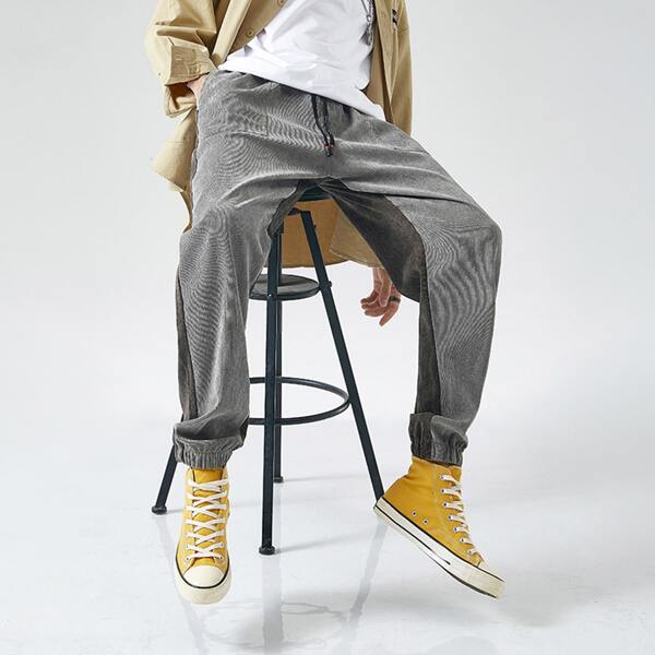 

Men Two Tone Corduroy Pants, Grey