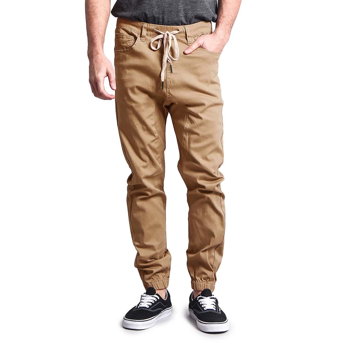 

Guys Drawstring Waist Solid Carrot Pants, Khaki