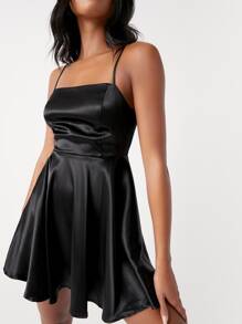 SHEIN BAE Vestido slip de satén unicolor - Negro - Ver 4