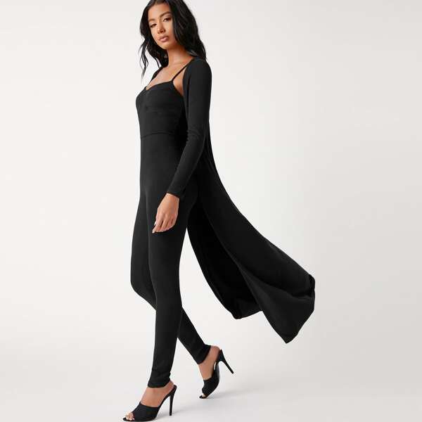 

Solid Fitted Jumpsuit With Coat, Black
