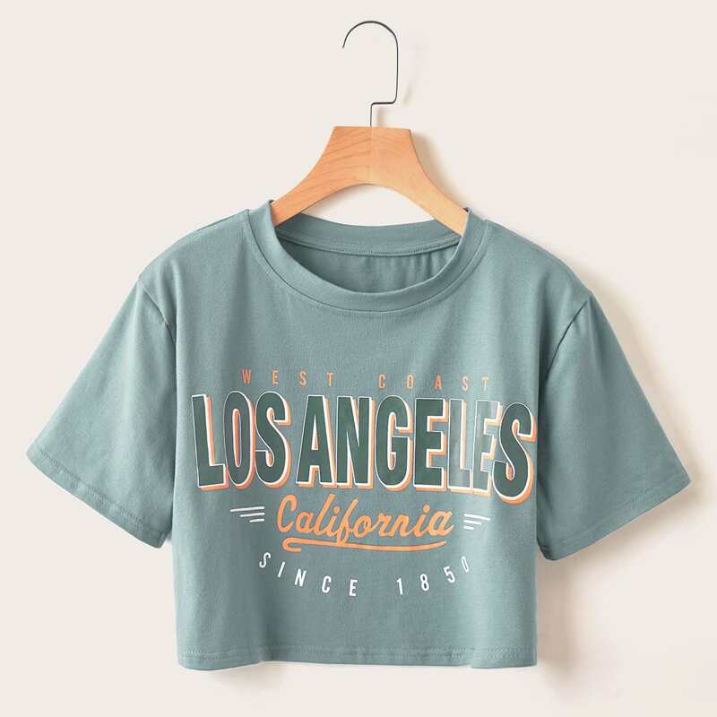 

Letter Graphic Crop Tee, Cadet blue