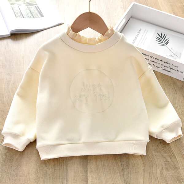 

Toddler Girls Slogan Graphic Lettuce Trim Sweatshirt, Beige