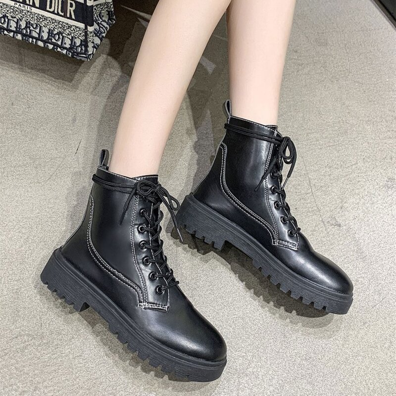

Lace-up Front Combat Boots, Black