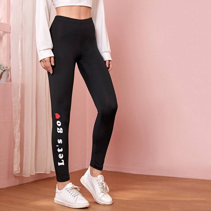 

Slogan Graphic Skinny Leggings, Black