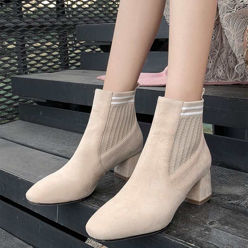 

Square Toe Chunky Heeled Boots, Apricot