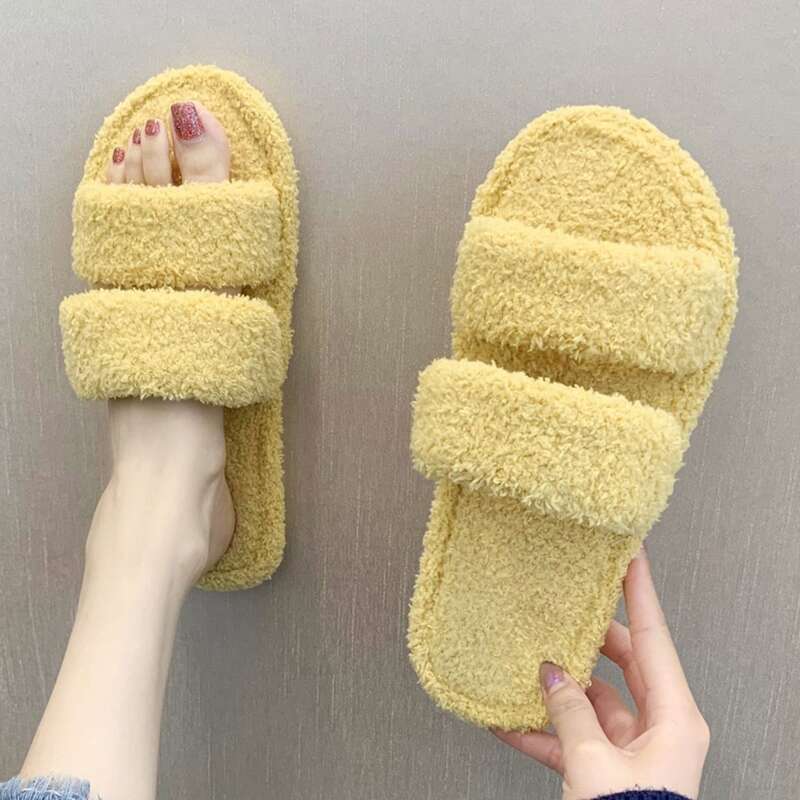 

Double Band Fluffy Slippers, Yellow