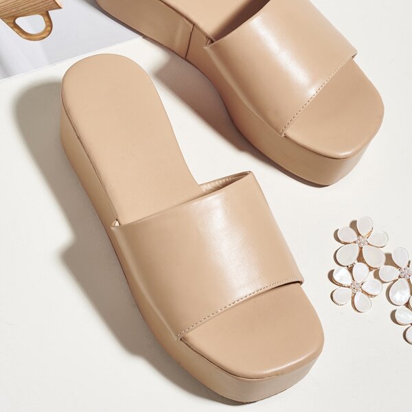 

Minimalist Wide Fit Wedge Mules, Apricot