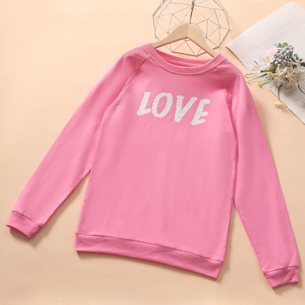 

Letter Graphic Raglan Sleeve Sweatshirt, Pink