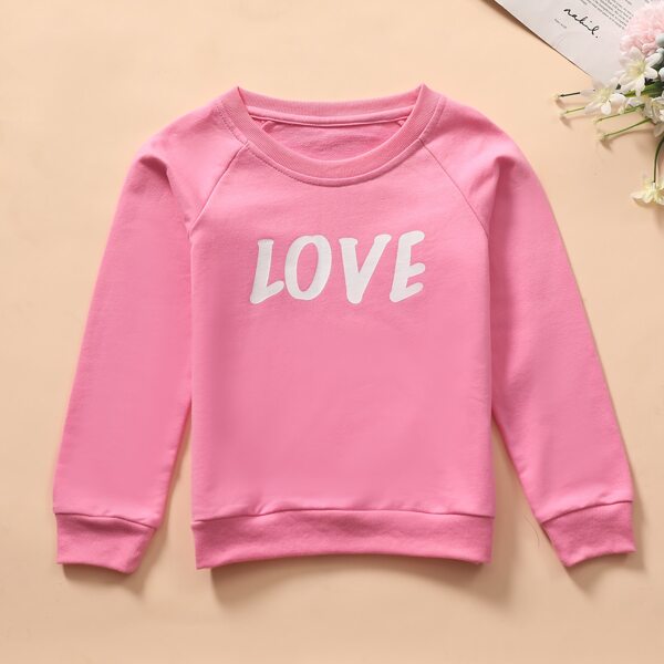 

Toddler Girl Letter Graphic Raglan Sleeve Sweatshirt, Pink
