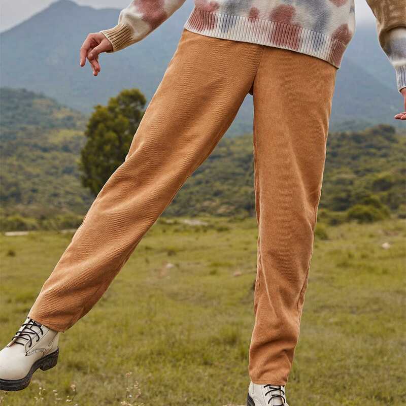 

Solid Corduroy Pants, Brown