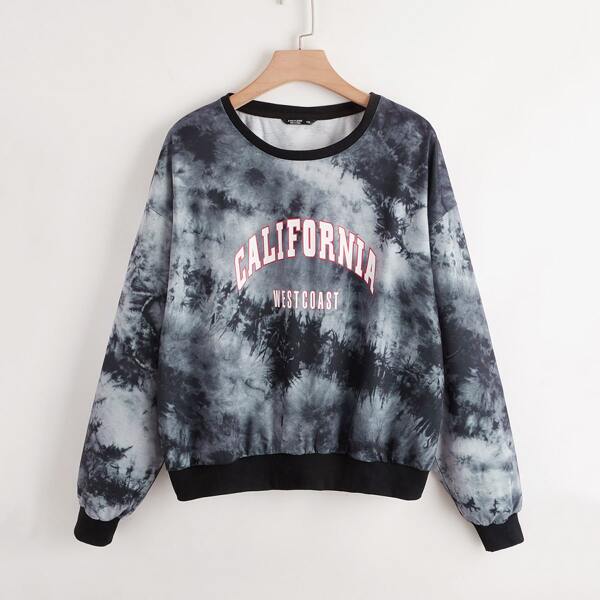 

Plus Tie Dye Letter Graphic Sweatshirt, Grey