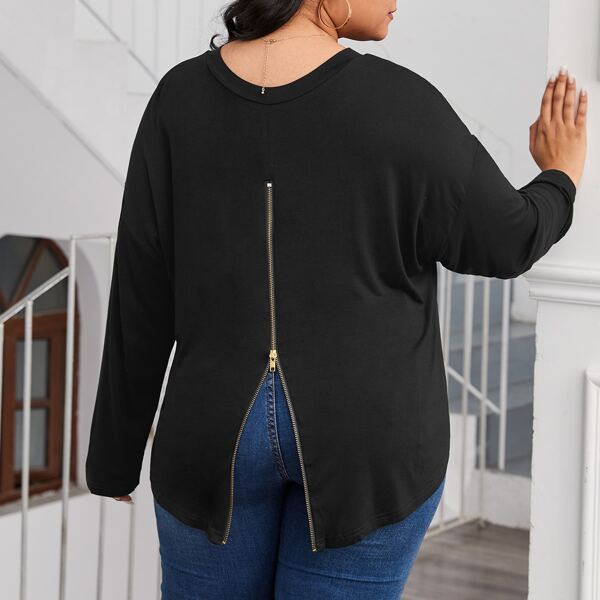 

Plus Zip Back Drop Shoulder Tee, Black