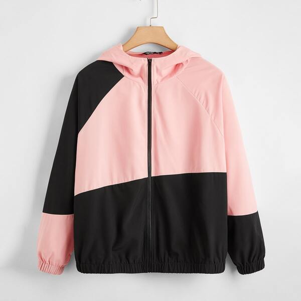 

Plus Colorblock Raglan Sleeve Windbreaker Jacket, Multicolor