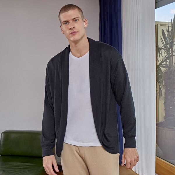 

Men Shawl Collar Drop Shoulder Coat, Black