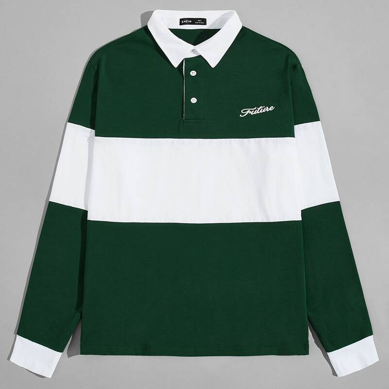 

Guys Letter Embroidery Two Tone Polo Shirt, Multicolor