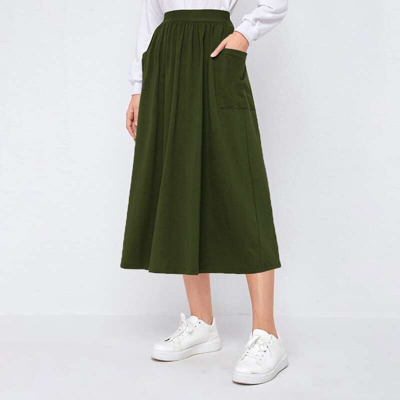 

Pocket Side Solid Skirt, Army green