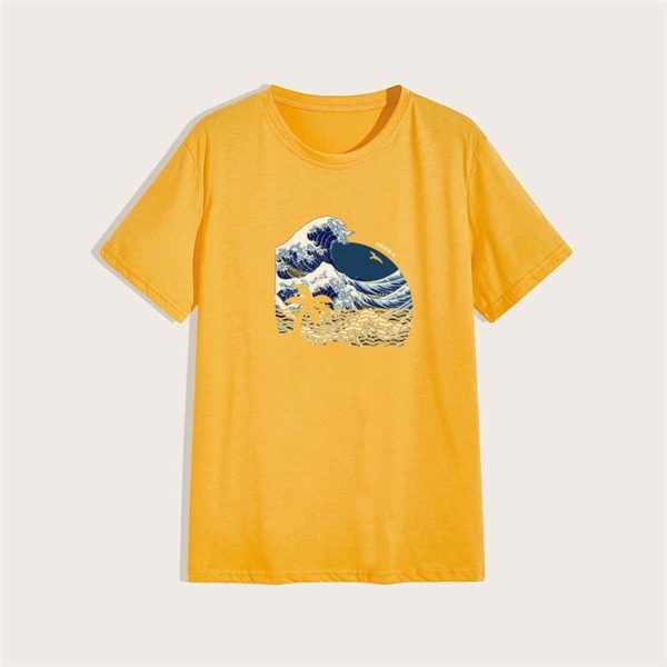

Men Ukiyo-e And Tropical Print Tee, Yellow